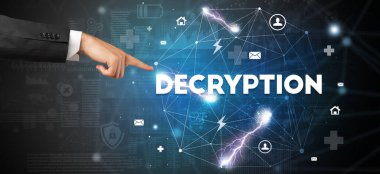 DECRYPTION yazıtlarına el işareti, modern teknoloji kavramı