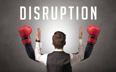 DISRUPTION yazıtları, siber güvenlik kavramına sahip bir işadamının arka görüşü