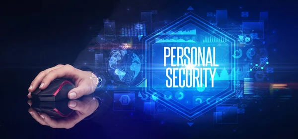 Hand Holding Wireless Peripheral Personal Security Inscription Cyber Security Concept — Stock Photo, Image