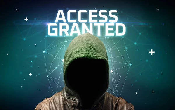 Mysterious Hacker Access Granted Inscription Online Attack Concept Inscription Online — Stock Photo, Image