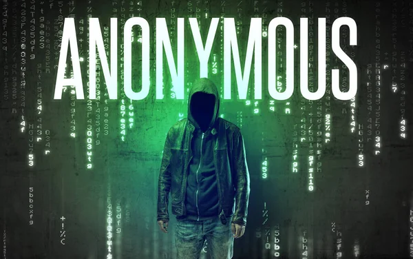 Faceless Hacker Anonymous Inscription Hacking Concept — Stock Photo, Image