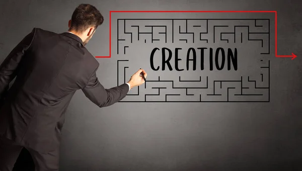 Businessman Drawing Maze Creation Inscription Business Education Concept — Stock Photo, Image