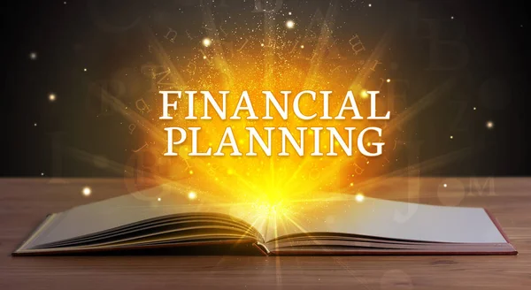 Planificación Financiera Inscripción Procedente Libro Abierto Concepto Educativo — Foto de Stock