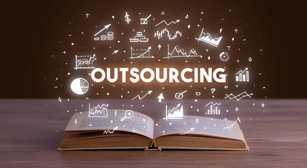 Outsourcing Inscription Coming Out Open Book Business Concept — Stock Photo, Image