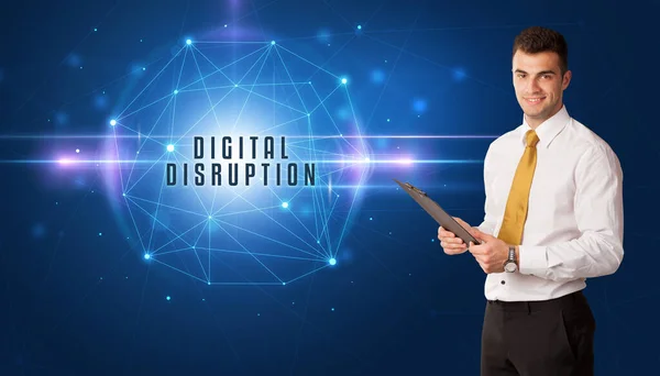 Empresario Pensando Soluciones Seguridad Con Inscripción Digital Disruption —  Fotos de Stock