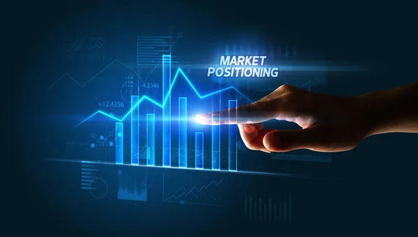 Hand Aanraken Markt Positioning Knop Business Concept — Stockfoto