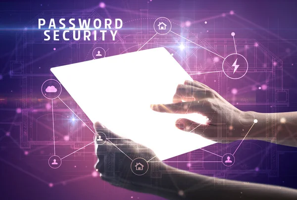 Tenir Une Tablette Futuriste Avec Inscription Password Security Concept Cybersécurité — Photo