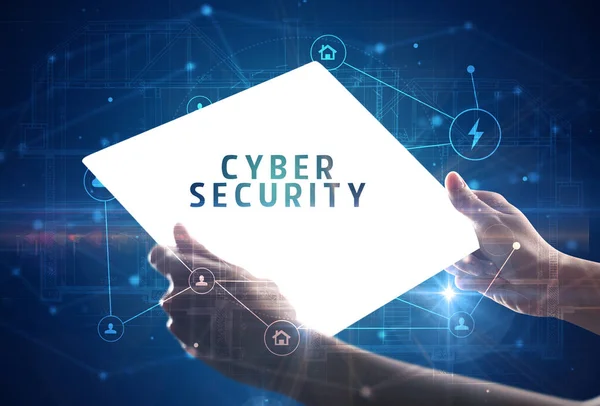 Compressa Futuristica Con Iscrizione Cyber Security Concetto Sicurezza Informatica — Foto Stock