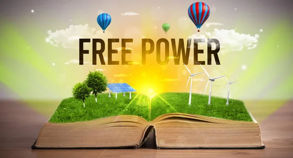 Open Book Free Power Inscription Renewable Energy Concept — Stock Photo, Image