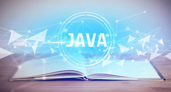 Open Boek Met Java Afkorting Modern Technologie Concept — Stockfoto