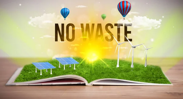 Open Book Waste Inscription Renewable Energy Concept — Stock Photo, Image