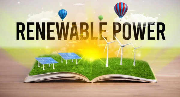 Open Book Renewable Power Inscription Renewable Energy Concept — Stock Photo, Image