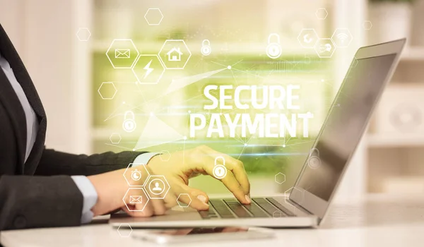 Secure Payment Inscription Laptop Internet Security Data Protection Concept Blockchain — Stock Photo, Image