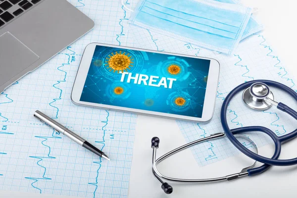 Close View Tablet Threat Inscription Microbiology Concept — Stock Photo, Image