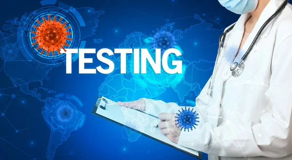 Doktor Tıbbi Kayıtları Testing Yazıtları Viroloji Konseptiyle Dolduruyor — Stok fotoğraf