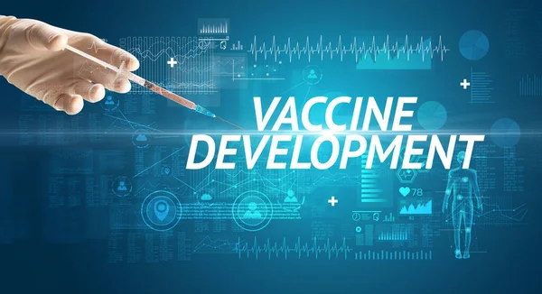 Aiguille Seringue Avec Vaccin Contre Virus Inscription Vaccine Development Concept — Photo