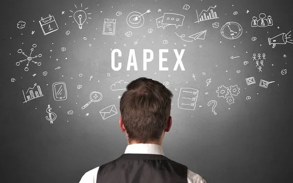 Rückansicht Eines Geschäftsmannes Mit Capex Aufschrift Modernes Geschäftskonzept — Stockfoto