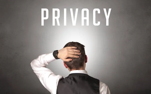 Takana Näkymä Liikemies Privacy Kirjoitus Kyberturvallisuus Käsite — kuvapankkivalokuva