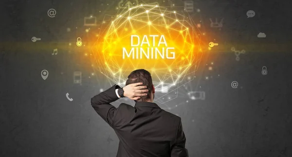 Visão Traseira Homem Negócios Com Inscrição Data Mining Conceito Segurança — Fotografia de Stock