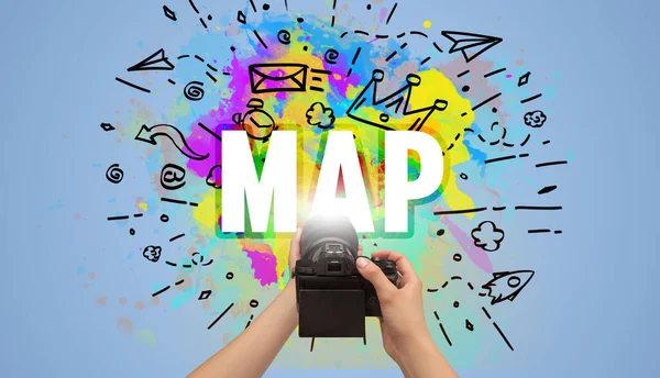 추상적 Map 비문으로 디지털 카메라를 클로즈업 — 스톡 사진