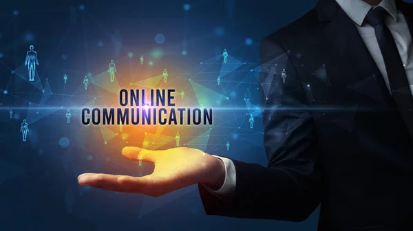 Elegant Hand Holding Online Communication Inscription Social Networking Concept — Stock Photo, Image
