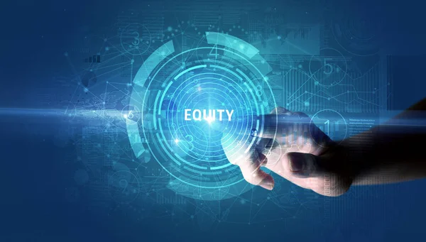 Hand Aanraken Equity Knop Moderne Business Technologie Concept — Stockfoto