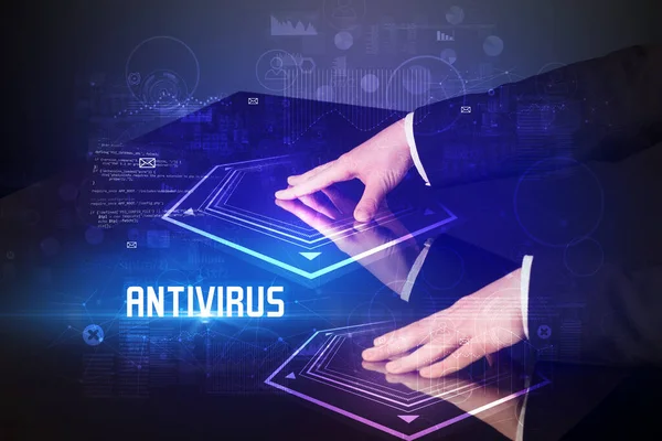 Antivirus Yazıtlı Dijital Tabloya Dokunmak Yeni Çağ Güvenlik Kavramı — Stok fotoğraf