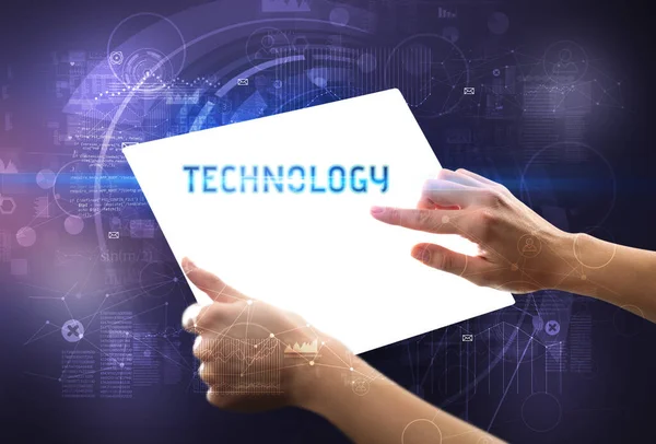 Handgemachtes Futuristisches Tablet Mit Technology Beschriftung Neues Technologiekonzept — Stockfoto