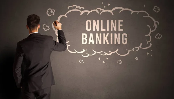 Businessman Drawing Cloud Online Banking Inscription Modern Business Concept — Stock Photo, Image