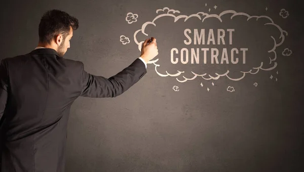 Businessman Drawing Cloud Smart Contract Inscription Modern Business Concept — Stock Photo, Image