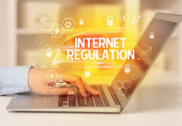 Internet Regulation Inscription Laptop Internet Security Data Protection Concept Blockchain — Stock Photo, Image