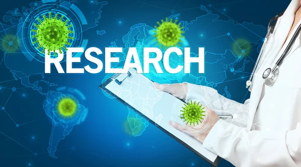 Doktor Tıbbi Kayıtları Research Yazıtları Viroloji Konseptiyle Dolduruyor — Stok fotoğraf