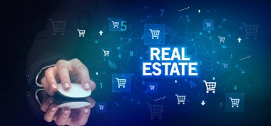 Gayrimenkul yazıtları ve online alışveriş konseptiyle el ele tutuşmak