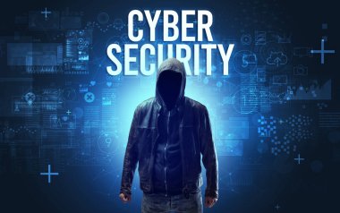 CYBER GÜVENLİĞİ Yazılı, Çevrimiçi Güvenlik Konsepti Yüzsüz Adam