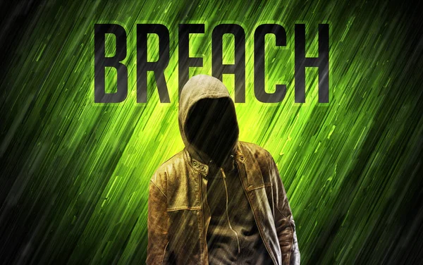 Mysterious Man Breach Inscription Online Security Concept — Stock Photo, Image