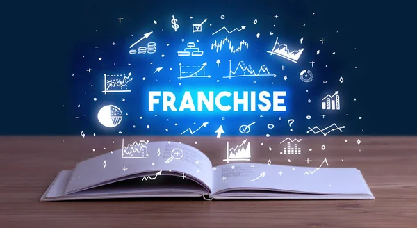 Franchise Inscription Coming Out Open Book Business Concept — Stock Photo, Image