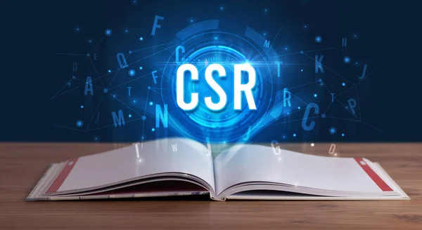 Csr Inscription Coming Out Open Book Digital Technology Concept — Stock Photo, Image