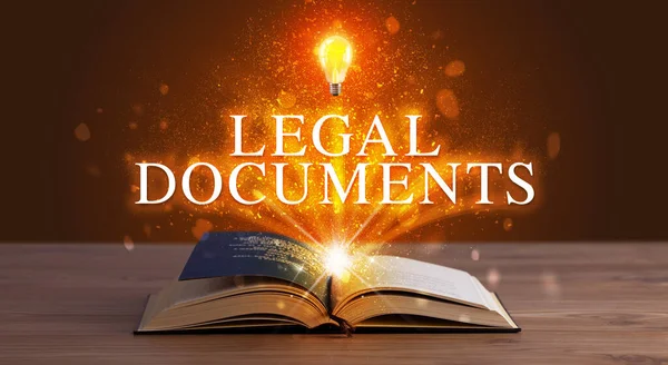 Documentos Legales Inscripción Que Sale Libro Abierto Concepto Educativo — Foto de Stock
