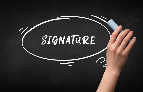 Handtekening Signature Inscriptie Met Wit Krijt Schoolbord Onderwijsconcept — Stockfoto