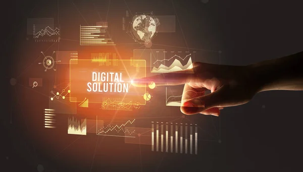 Handberöring Digital Solution Inskription Affärsteknik Koncept — Stockfoto