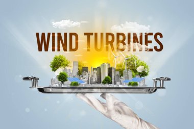 Garson Eko şehrine hizmet ediyor. Rüzgâr TÜRKÇE yazıtları, yenilenen enerji konsepti