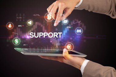 SUPPORT yazıtlı bir dokunmatik ekran yakın çekim, iş fırsatı konsepti