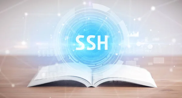 Open Boek Met Ssh Afkorting Modern Technologie Concept — Stockfoto
