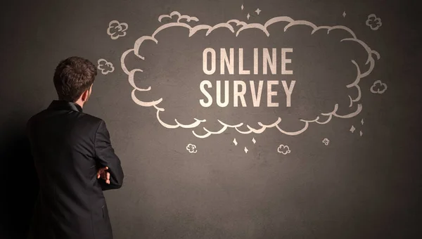 Businessman Drawing Cloud Online Survey Inscription Modern Business Concept — Stock Photo, Image