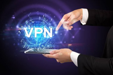 VPN kısaltmalı dokunmatik ekran, modern teknoloji kavramı