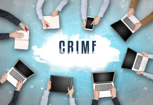 Emberek Csoportja Akik Találkoznak Crime Insciption Web Security Koncepcióval — Stock Fotó