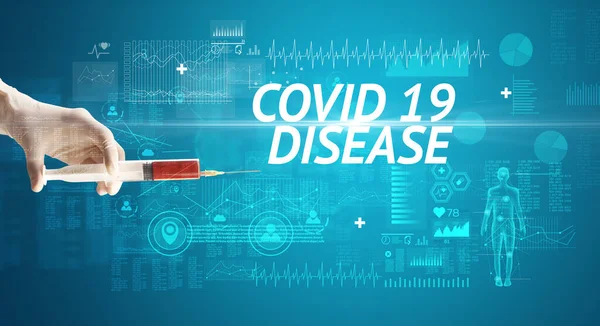 Injekciós Vírusvakcinával Covid Disease Felirattal Antidotum Koncepció — Stock Fotó