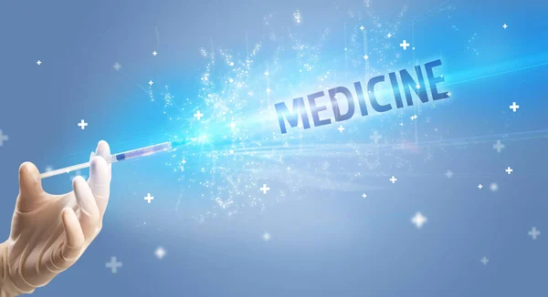 Seringue Injection Médicale Main Avec Inscription Medicine Concept Antidote Médical — Photo
