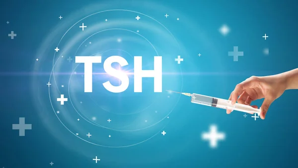 注射針とウイルスワクチンとTshの略語 解毒コンセプト — ストック写真