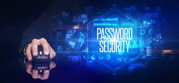Ruční Držení Bezdrátového Periferního Zařízení Nápisem Password Security Koncepce Kybernetické — Stock fotografie